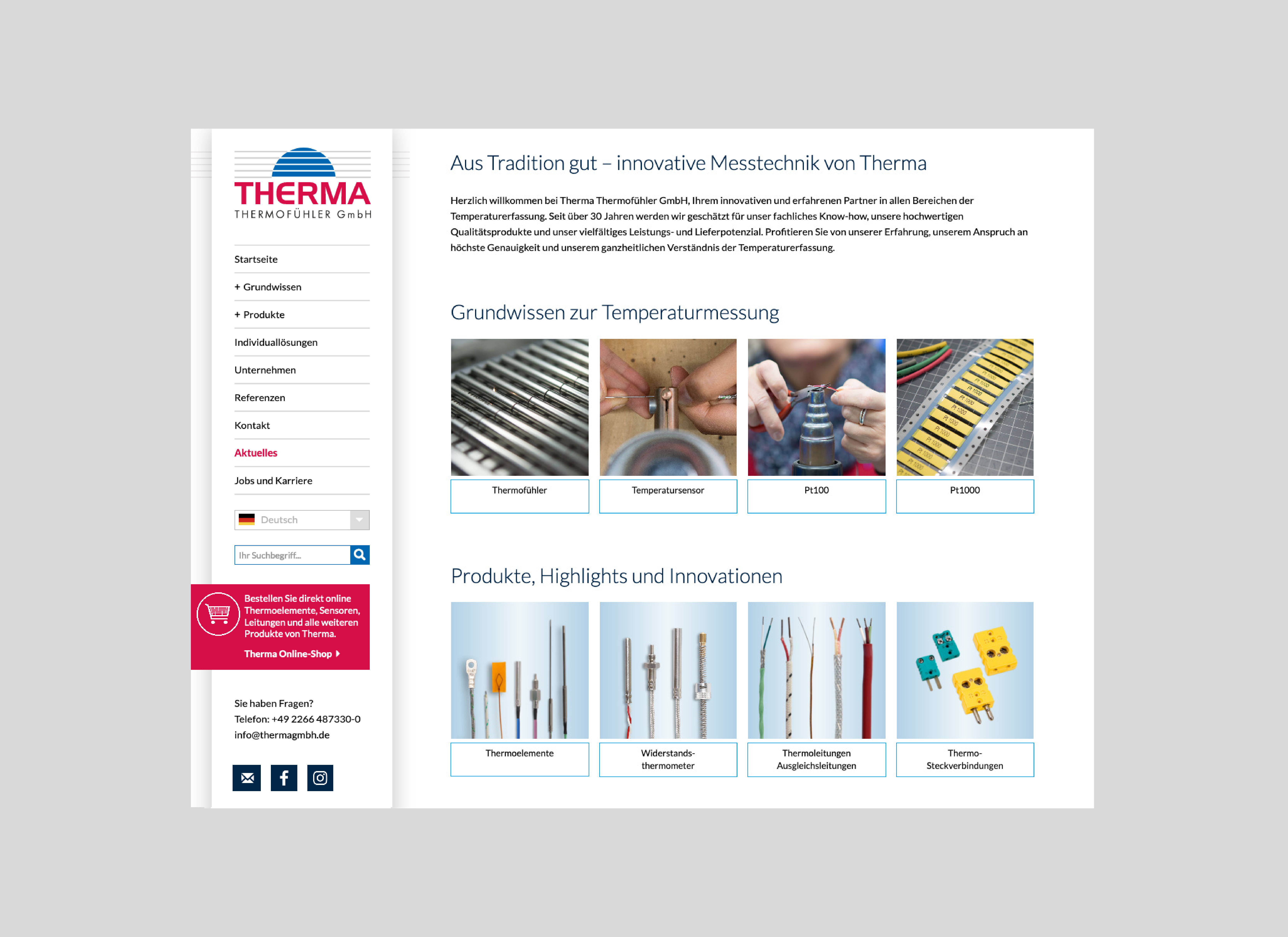 Internetseite Thema Thermofühler GmbH